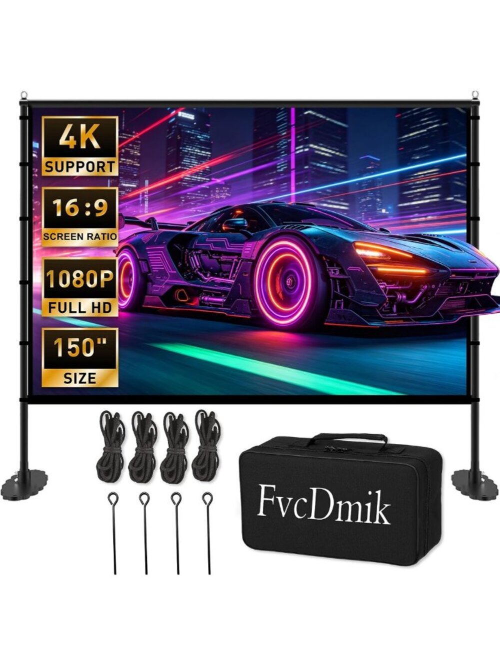 150" Portable Projector Screen - 4K HD, Foldable, Outdoor/Indoor, Carry Bag
